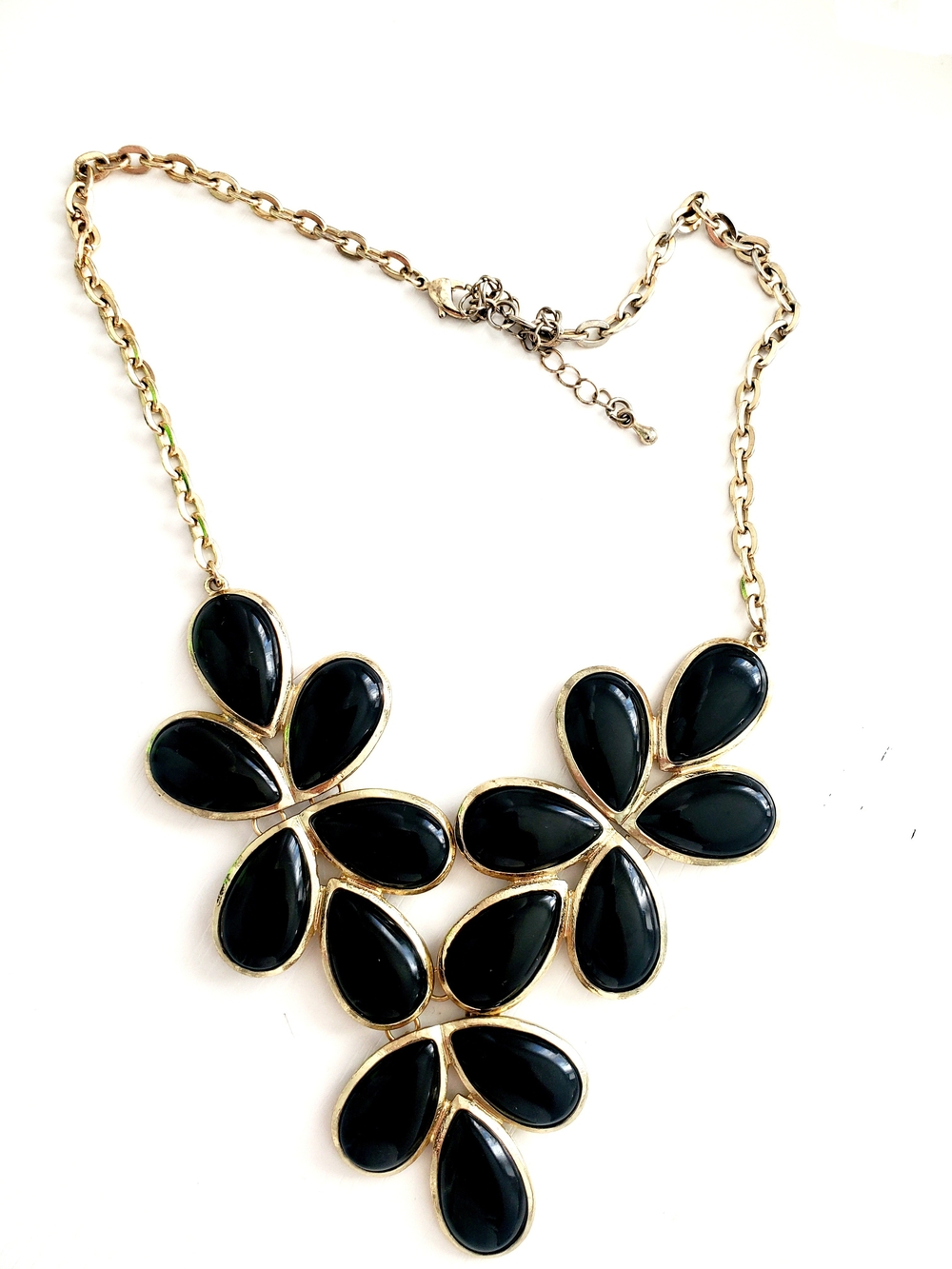 Gold-Tone Black Petal Bib Necklace